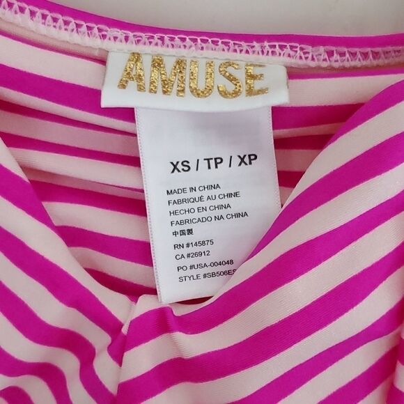 Amuse Society Pink Striped Bikini Mercury Stripe Vivid Magenta swimsuit - Picture 5 of 11